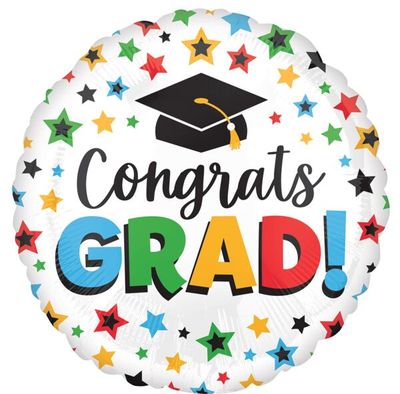 Multi-Colored Grad - 17&quot; Helium Filled Foil Balloon, Ribbon