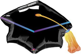 Black Graduation Cap - 31&quot; Helium Filled Foil Balloon, Ribbon