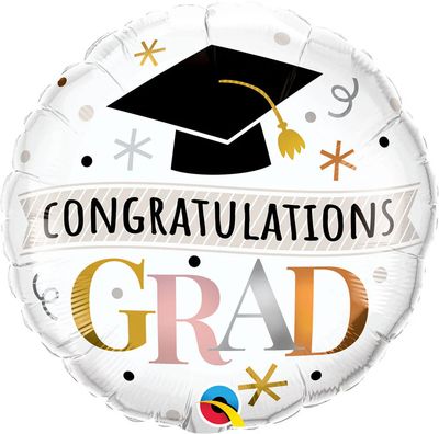 Congratulations Grad Rose Gold - 18&quot; Helium Filled Foil Balloon, Ribbon