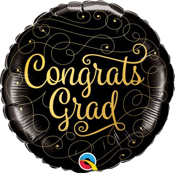 Congrats Grad Doodles - 18&quot; Helium Filled Foil Balloon, Ribbon