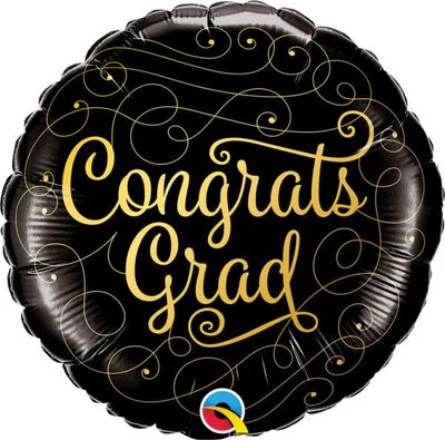 Congrats Grad Doodles - 18&quot; Helium Filled Foil Balloon, Ribbon
