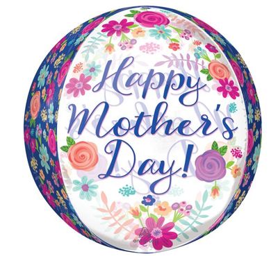 Happy Mother's Day Beautiful Floral Orbz - 15" Helium Filled Foil Balloon, Ribbon