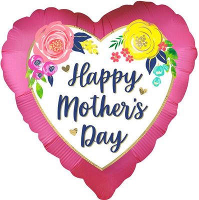 Satin HMD Watercolor Floral Pink - 18" Helium Filled Foil Balloon, Ribbon