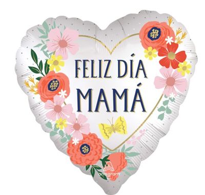 Satin Feliz Dia Mama Blooms - 18&quot; Helium Filled Foil Balloon, Ribbon