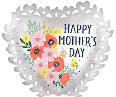 HMD Satin Intricate Blooms - 23" Helium Filled Foil Balloon, Ribbon