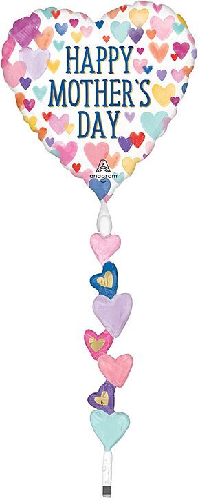 HMD Sprinkled Hearts - 69&quot; Helium Filled Foil Balloon, Ribbon