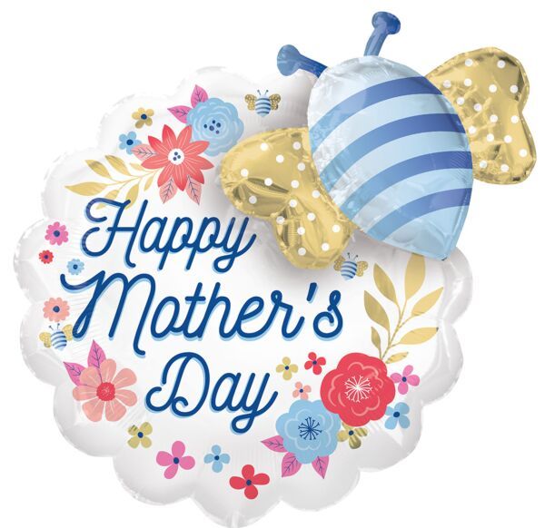 HMD Artful Florals and Bee - 23&quot; Helium Filled Foil Balloon, Ribbon