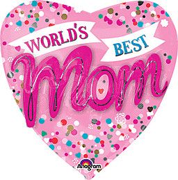 Worlds Best Mom Multi-Balloon  - 36" Helium Filled Foil Balloon, Ribbon