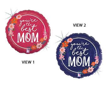Floral Best Mom - 18&quot; Helium Filled Foil Balloon, Ribbon