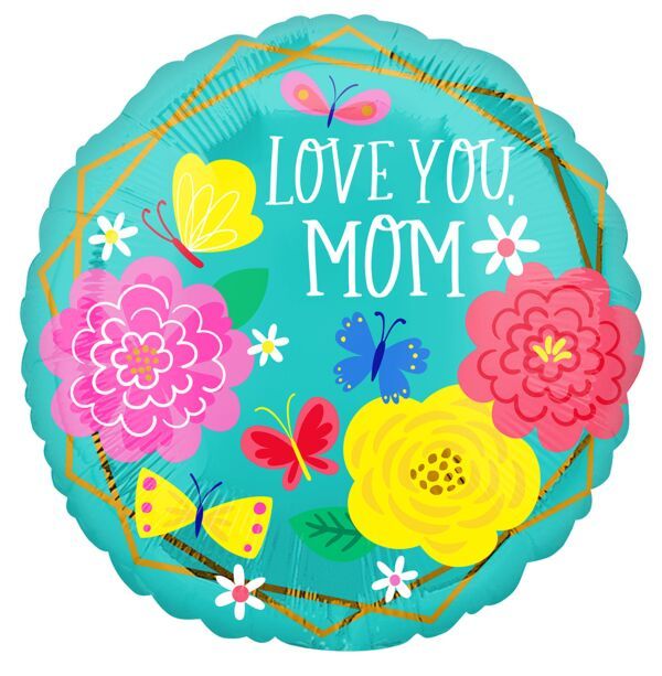 Mom Pretty Flowers And Butterflies  - 17&quot; Helium Filled Foil Balloon, Ribbon