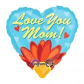 Love You Mom Daisy  - 17" Helium Filled Foil Balloon, Ribbon