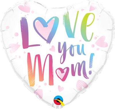 Love You Mom - 18" Helium Filled Foil Balloon, Ribbon