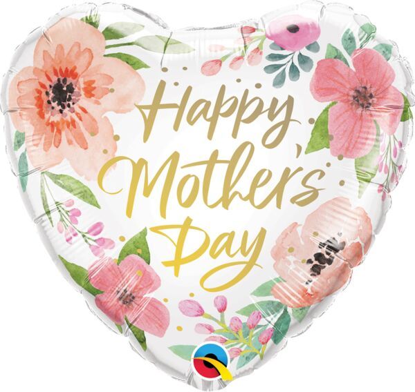 Mothers Day Pink Floral  - 18&quot; Helium Filled Foil Balloon, Ribbon