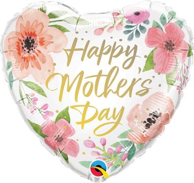 Mothers Day Pink Floral  - 18&quot; Helium Filled Foil Balloon, Ribbon