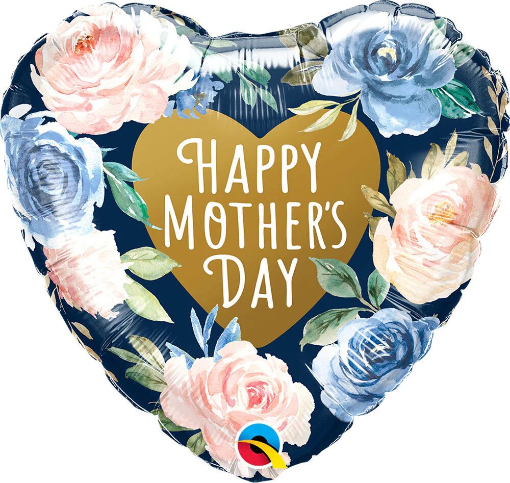 Mothers Day Pink &amp; Blue Roses - 18&quot; Helium Filled Foil Balloon, Ribbon