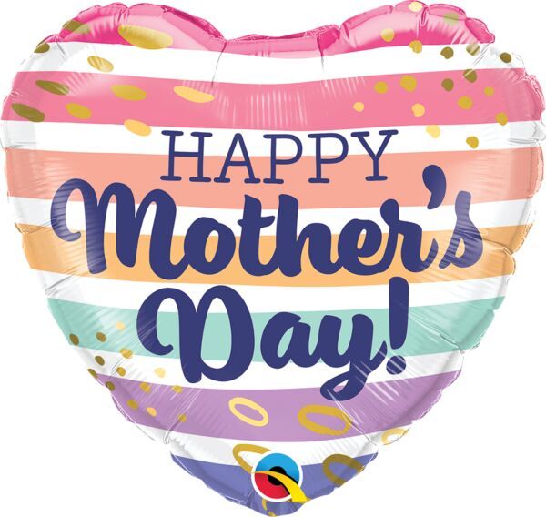 Mother&#39;s Day Boho Stripes - 18&quot; Helium Filled Foil Balloon, Ribbon