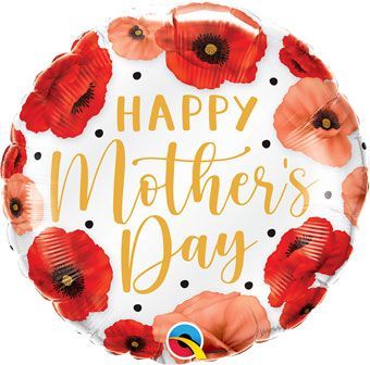 HDM Pretty Poppies - 18&quot; Helium Filled Foil Balloon, Ribbon