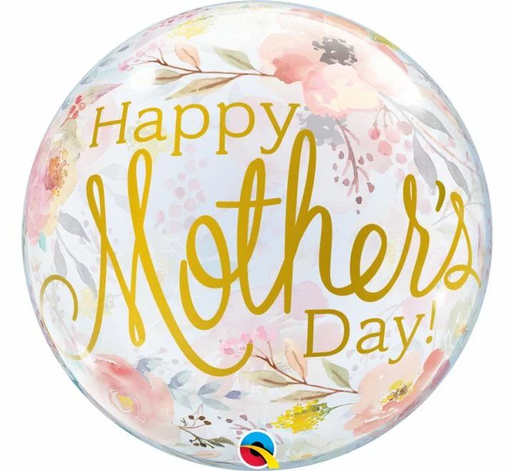 Mother&#39;s Day Watercolor Floral - 22&quot; Helium Filled Bubble Balloon, Ribbon