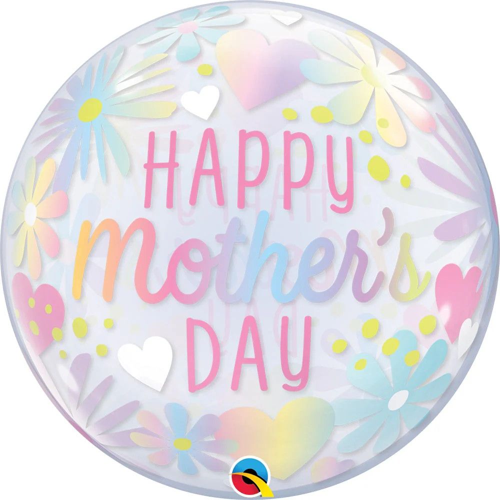Mother&#39;s Day Floral Pastel - 22&quot; Helium Filled Bubble Balloon, Ribbon