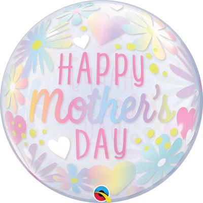 Mother&#39;s Day Floral Pastel - 22&quot; Helium Filled Bubble Balloon, Ribbon