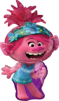 Trolls World Tour Poppy - 37&quot; Helium Filled Foil Shaped Balloon, Ribbon