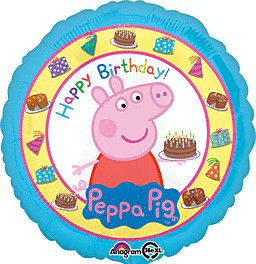 Peppa Pig Happy Birthday - 17&quot; Helium Filled Foil Shaped Balloon, Ribbon