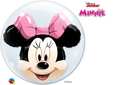 Minnie Mouse Double - 24&quot; Helium Filled Bubble Shaped Balloon, Ribbon