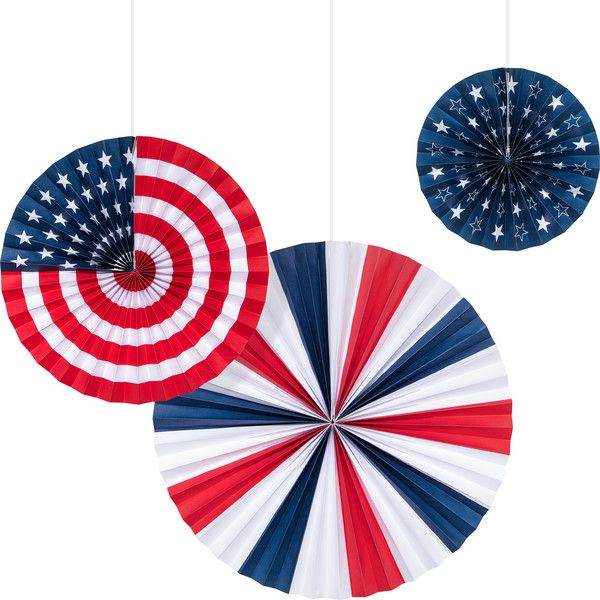 Patriotic Paper Fans 3ct