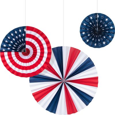 Patriotic Paper Fans 3ct