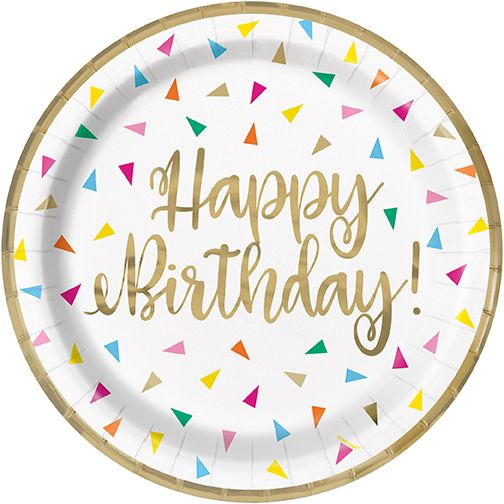 Bright Triangle Birthday - 7&quot; Dessert Plate 8ct
