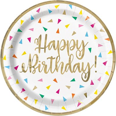 Bright Triangle Birthday - 7&quot; Dessert Plate 8ct