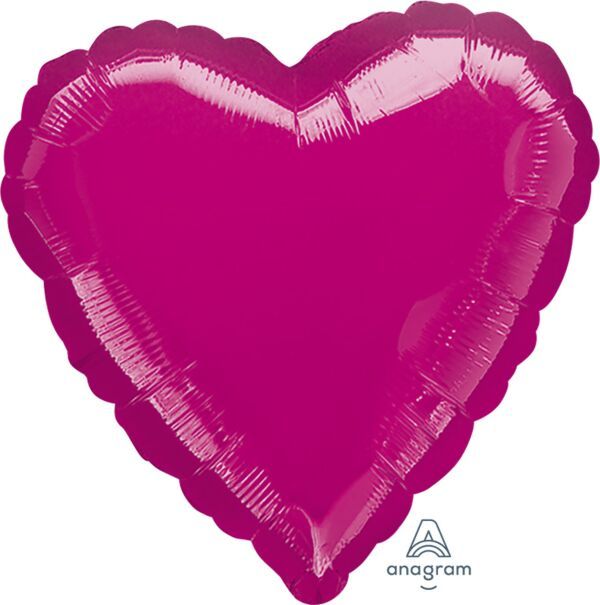 Fuchsia Heart - 17&quot; Helium Filled Foil Balloon, Ribbon