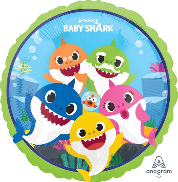 Baby Shark - 17&quot; Helium Filled Foil Balloon, Ribbon