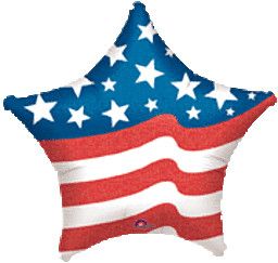 Patriotic Star - 19&quot; Helium Filled Foil Shaped Balloon, Ribbon