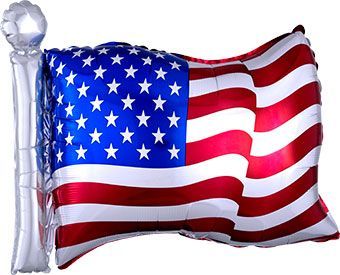 American Flag - 27&quot; Helium Filled Foil Shaped Balloon, Ribbon