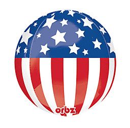 Patriotic Orbz - 15&quot; Helium Filled Foil Shaped Balloon, Ribbon