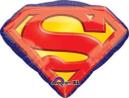 Superman Emblem  - 26&quot; Helium Filled Foil Shaped Balloon, Ribbon