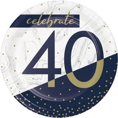 Navy &amp; Gold 7&quot; Plates - 40th 8 Ct