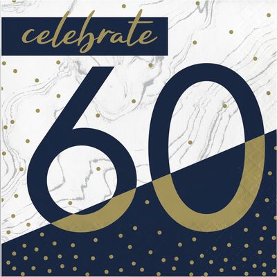 Navy &amp; Gold Luncheon Napkins - 60th 16 Ct
