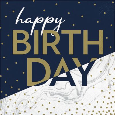 Navy &amp; Gold Luncheon Napkins - Happy Birthday 16 Ct