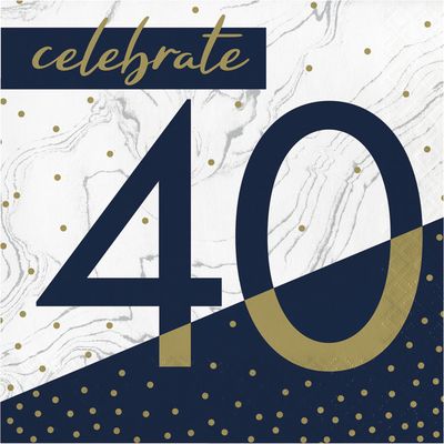 Navy &amp; Gold Luncheon Napkins - 40th 16 Ct