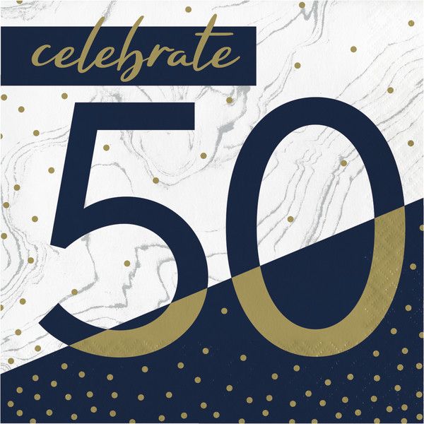 Navy &amp; Gold Luncheon Napkins - 50th 16 Ct