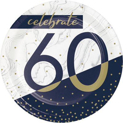 Navy &amp; Gold 7&quot; Plates - 60th 8 Ct