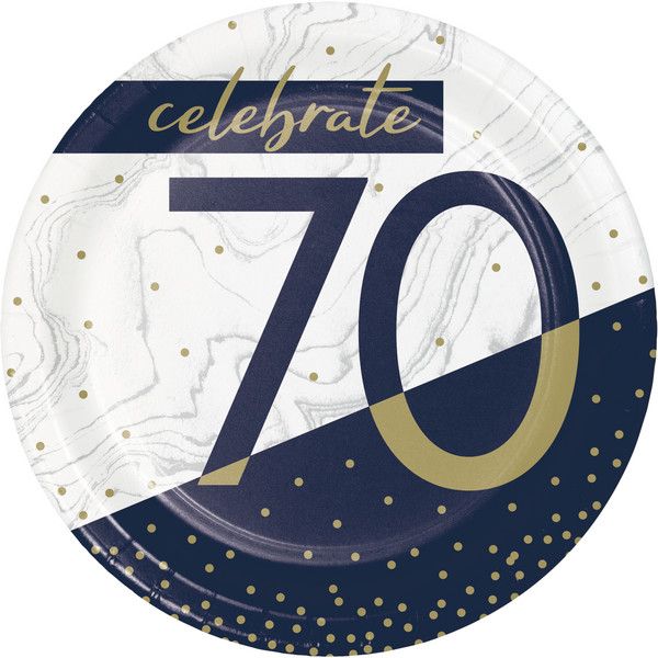 Navy &amp; Gold 7&quot; Plates - 70th 8 Ct