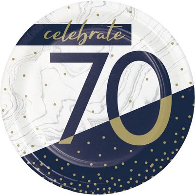 Navy &amp; Gold 7&quot; Plates - 70th 8 Ct