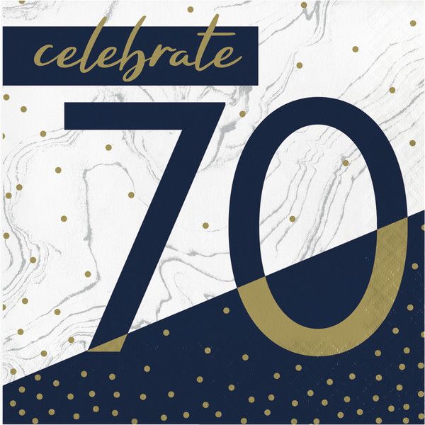 Navy &amp; Gold Luncheon Napkins - 70th 16 Ct