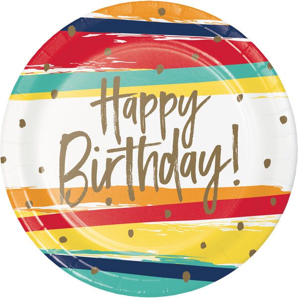 Birthday Stripes - 9&quot; Plates 8ct