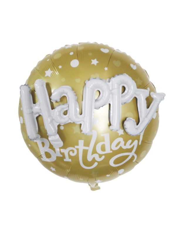 Happy Birthday Gold 3D - 21&quot; Helium Filled Foil Balloon, Ribbon