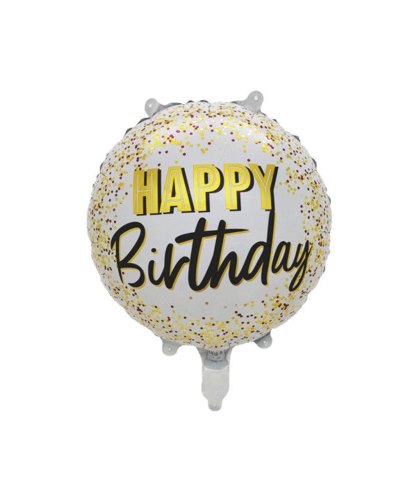 Confetti Birthday Gold - 16&quot; Helium Filled Foil Balloon, Ribbon