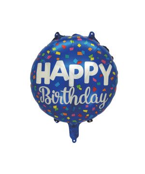 Confetti Birthday Blue - 16&quot; Helium Filled Foil Balloon, Ribbon